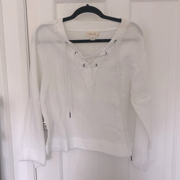 Bella Dahl lace up freyed trim top - Picture 3 of 5